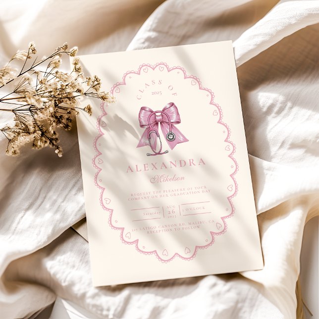 Coquette Pink Bow Nursing School Graduate Invitation (Creator Uploaded)