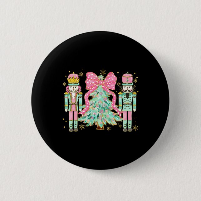 Coquette Pink Bow Nutcracker Christmas Tree Preppy 6 Cm Round Badge (Front)