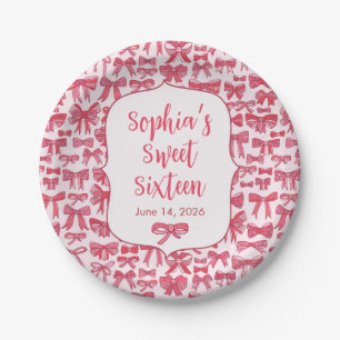 Coquette Pink Bow Party Paper Plates