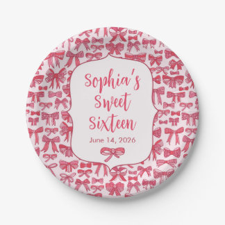 Coquette Pink Bow Party Paper Plates