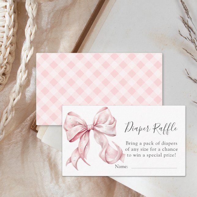 Coquette Pink Bow Pearls Baby Shower Diaper Raffle Enclosure Card (Creator Uploaded)