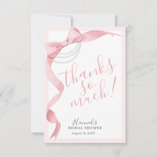 Coquette Pink Bow & Pearls Bridal Shower Simple Thank You Card