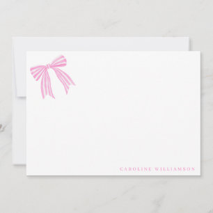 Coquette Pink Bow Personalised Name Stationery Thank You Card
