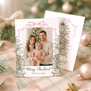 Coquette Pink Bow Photo Christmas Holiday Card