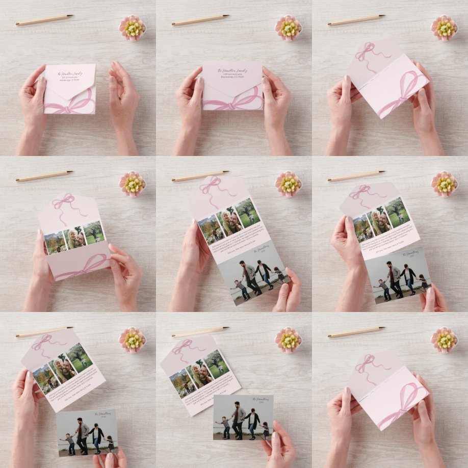 Coquette Pink Bow Photo Tri-fold All in One Card