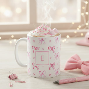 Coquette Pink Bow Preppy Girly Monogram Coffee Mug