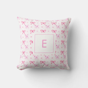 Coquette Pink Bow Preppy Girly Monogram Cushion