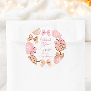 Coquette Pink Bow Pumpkin Baby Shower Thank You Classic Round Sticker