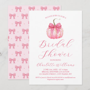 Coquette Pink Bow Pumpkin Halloween Bridal Shower Invitation
