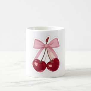  Coquette Pink Bow & Red Cherry Aesthetic Coffee M Mug