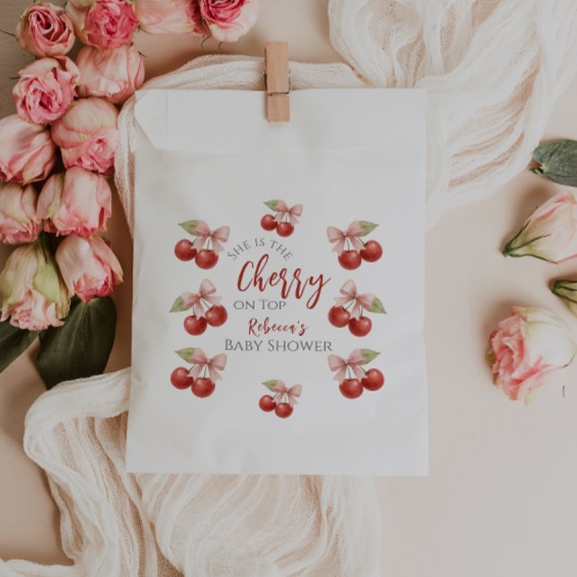 Coquette Pink Bow Red Cherry on Top Baby Shower Favour Bags (Creator Uploaded)