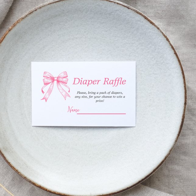Coquette Pink Bow Retro Girl Baby Shower Diaper Enclosure Card (Creator Uploaded)
