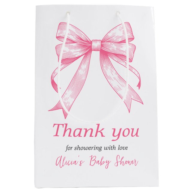 Coquette Pink Bow Retro Girl Baby Shower Medium Gift Bag (Front)
