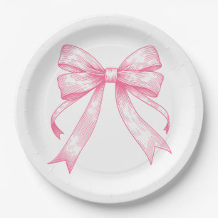 Coquette Pink Bow Retro Girl Baby Shower Paper Plate