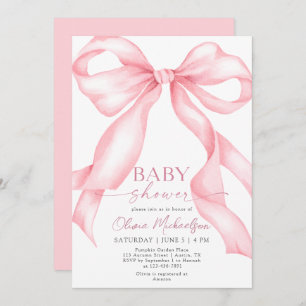 Coquette Pink Bow Ribbon Elegant Girl Baby Shower Invitation