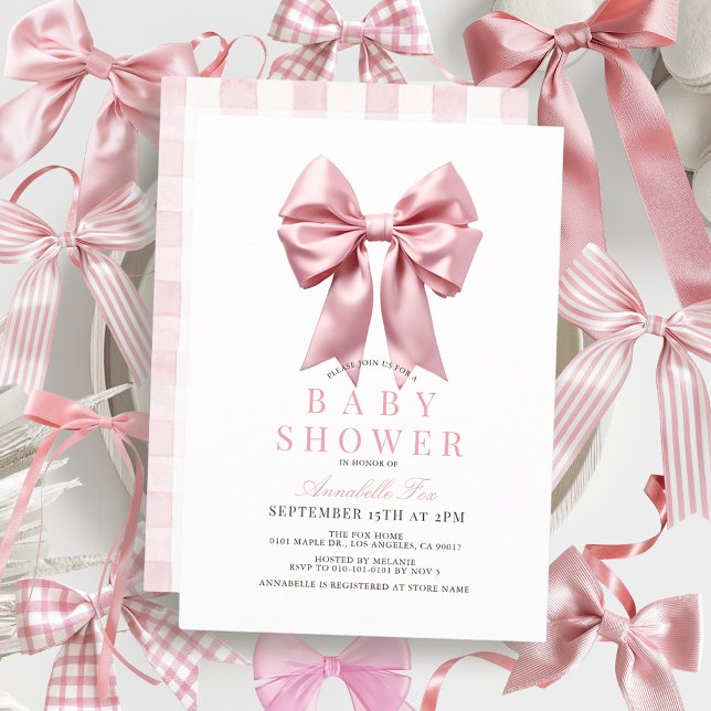 Coquette Pink Bow Ribbon Girl Baby Shower Invitation (Creator Uploaded)
