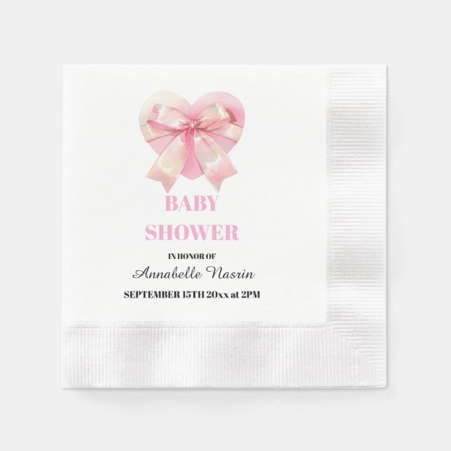 Coquette Pink Bow Ribbon Girl Baby Shower Napkin (Front)