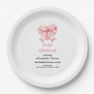 Coquette Pink Bow Ribbon Girl Baby Shower Paper Plate