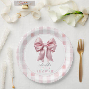 Coquette Pink Bow Ribbon Girl Baby Shower Paper Plate