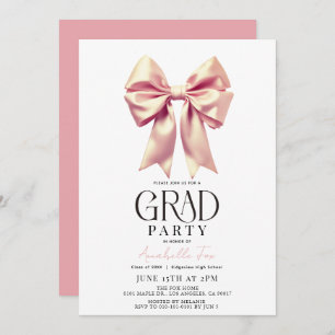 Coquette Pink Bow Ribbon Graduation Party Invitation
