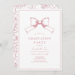 Coquette Pink Bow Ribbon Graduation Party Invitation