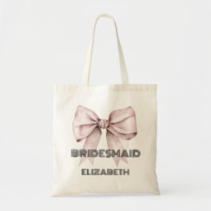 Coquette pink Bow Ribbon Personalised Bridesmaid Tote Bag