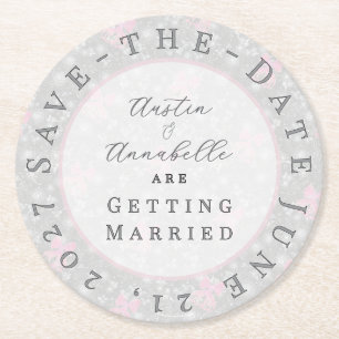 Coquette Pink bow-Save-the-Date coaster