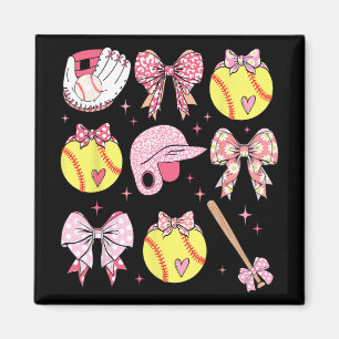 Coquette Pink Bow Softball Mum Mothers Day Magnet
