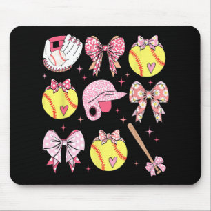 Coquette Pink Bow Softball Mum Mothers Day Mouse Mat