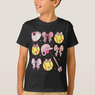 Coquette Pink Bow Softball Mum Mothers Day  T-Shirt