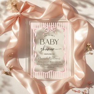 Coquette Pink Bow Stripe Girl Baby Shower Acrylic Invitations