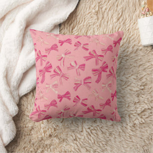 Coquette Pink Bow Stripe Seamless Pattern Cushion