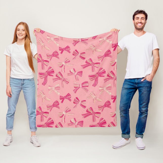 Coquette Pink Bow Stripe Seamless Pattern Fleece Blanket (In Situ)