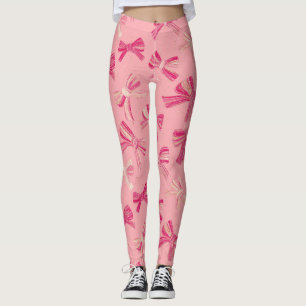 Coquette Pink Bow Stripe Seamless Pattern Leggings