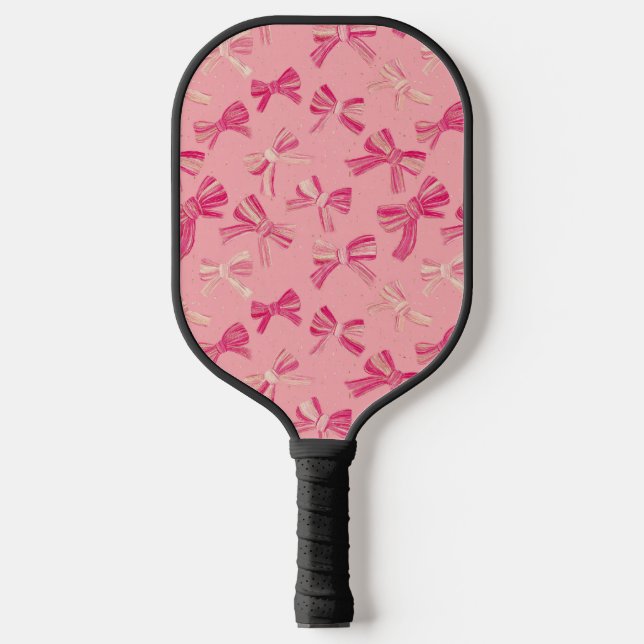 Coquette Pink Bow Stripe Seamless Pattern Pickleball Paddle (Front)