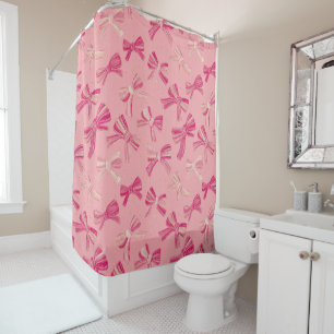 Coquette Pink Bow Stripe Seamless Pattern Shower Curtain
