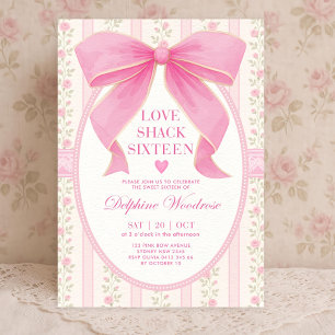 Coquette Pink Bow Sweet 16 Invitation Template