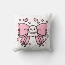Coquette Pink Bow Throw Pillow