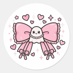 Coquette Pink Bow Throw Pillow Classic Round Sticker