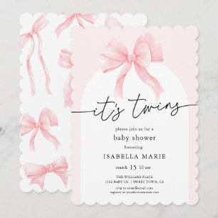 Coquette Pink Bow Twins Baby Shower Invitation