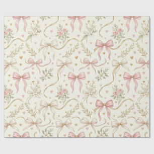 Coquette Pink Bow & Vintage Botanic wrapping paper