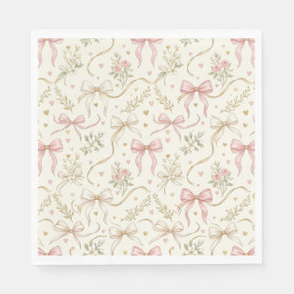 Coquette Pink Bow Vintage Floral Paper Napkins