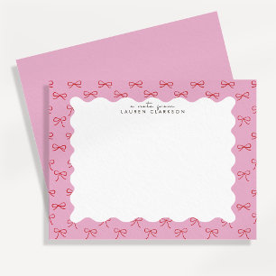 Coquette Pink Bow Wavy Border Note card