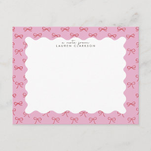 Coquette Pink Bow Wavy Border  Note card