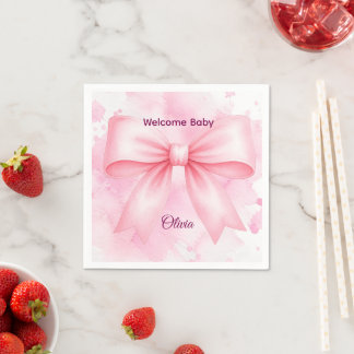 Coquette Pink Bow Welcome Baby Paper Napkin