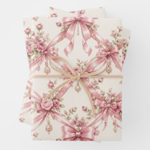 Coquette Pink Bow Wrapping Paper Feminine Ribbon
