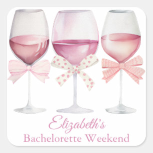 Coquette Pink Bows and Wine Bachelorette Square Sticker
