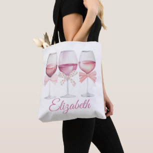 Coquette Pink Bows and Wine Bachelorette Tote Bag