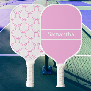 Coquette Pink Bows Custom Monogram Name Preppy Pickleball Paddle