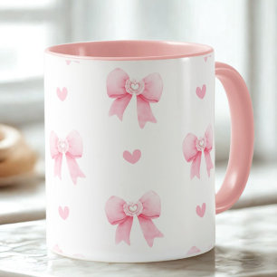 Coquette Pink Bows & Hearts Mug